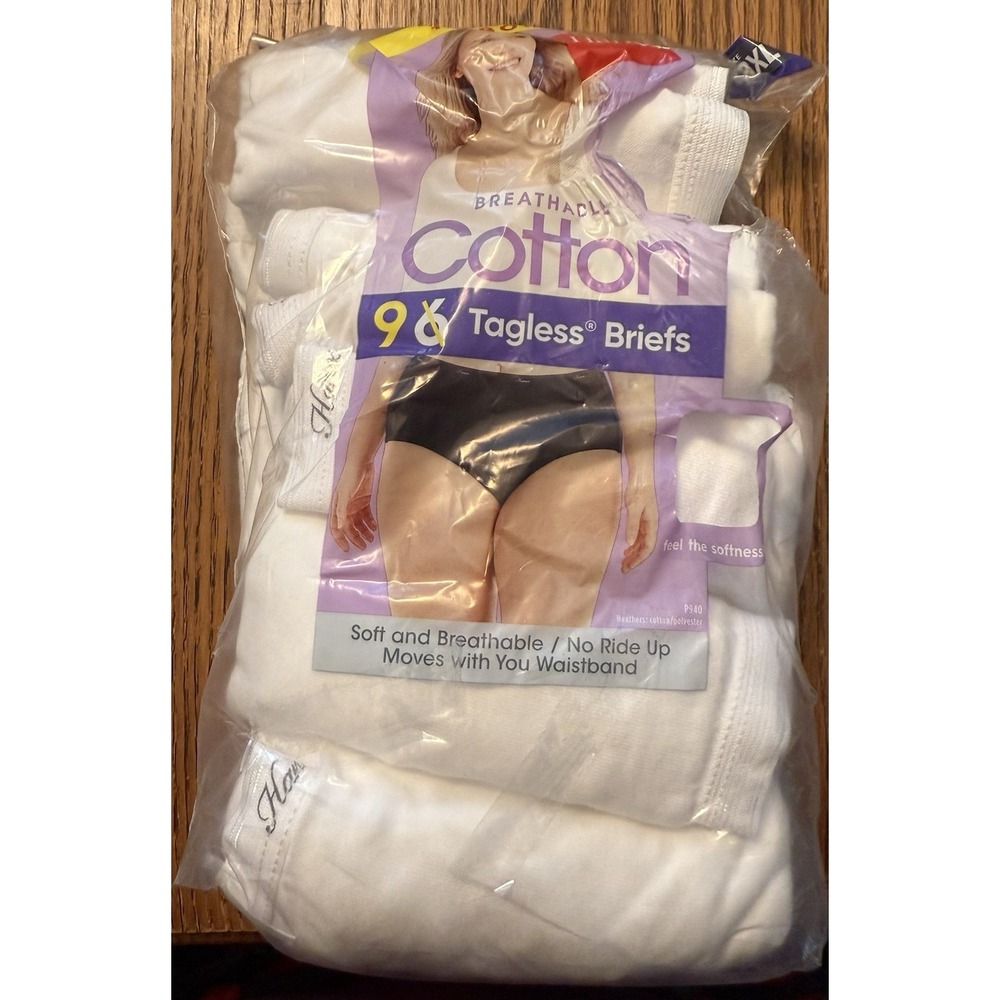 Ladies Hanes White Cotton Briefs‎ Tagless 3XL 9 Panties New In Pack Tagless - Picture 2 of 4